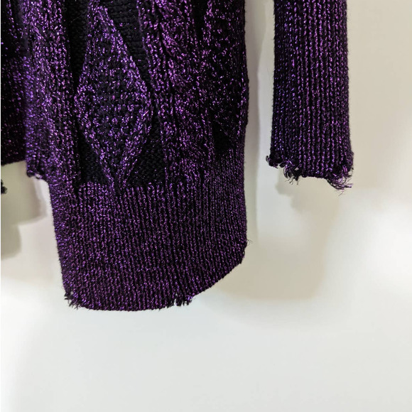 RtA Purple Metallic Distressed Cableknit Cardigan Sweater Size Medium Preowned - Picture 4 of 9
